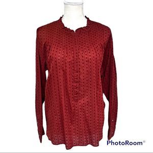 J.Crew Point Sur ruffle clip dot top deep redwood